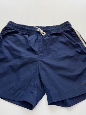 Nike Navy Blue Men's Athletic Shorts with Cream Drawstring
